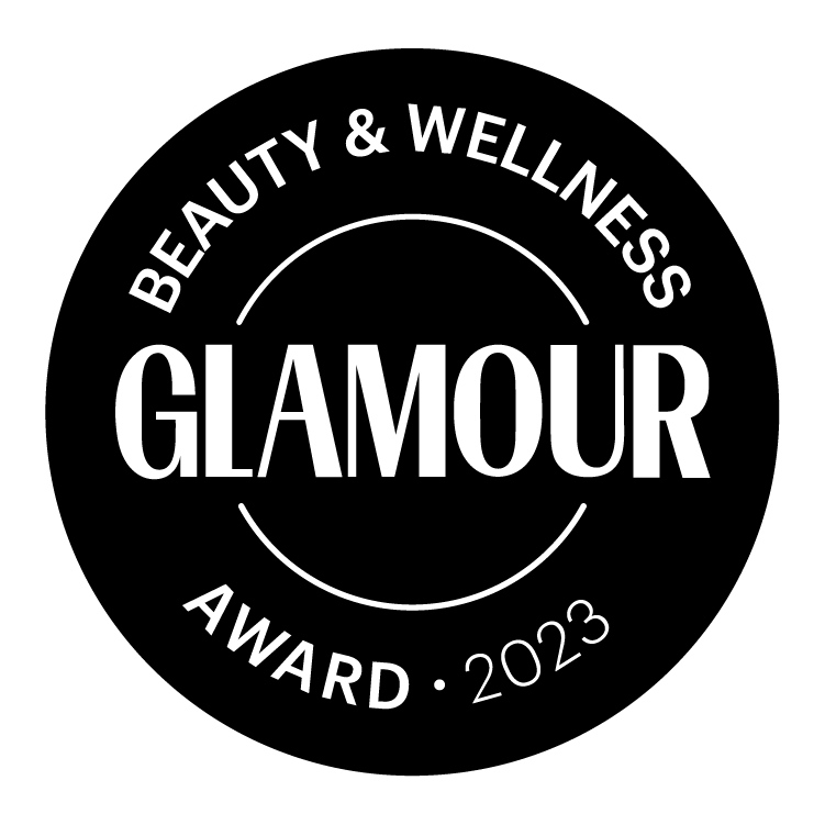 Glamour Beauty & Wellness Award 2023 logo on a black background
